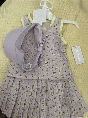 btween Lavender Lemon Print Dress with Matching Visor